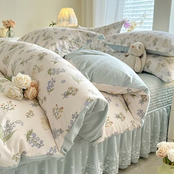A類針織雙層紗床蓋式四件套小清新親膚床單被套純棉床罩床上用品