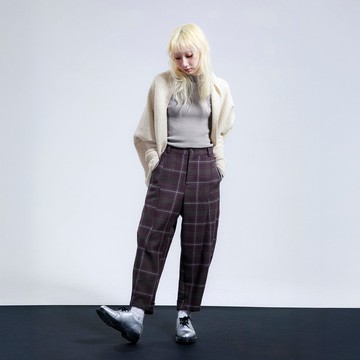 蘇格蘭格紋立體繭型褲