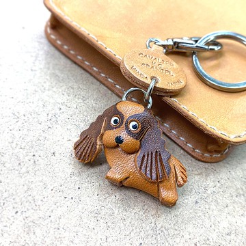 騎士查理王小獵犬 犬 本革鑰匙圈 吊飾 牽繩吊飾 手作 日本製造 VANCA