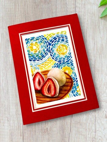 真手繪水彩 明信片 甜一甜草莓大褔 配厚紙相框