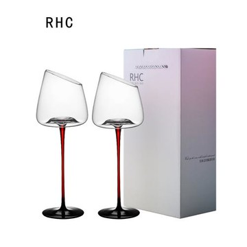 48度斜口高檔黑領結勃艮第紅酒杯大肚輕奢水晶玻璃輕奢高顏值細桿