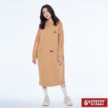 【5th STREET】 女裝 休閒連帽衛衣長洋裝-橘色 (560932)