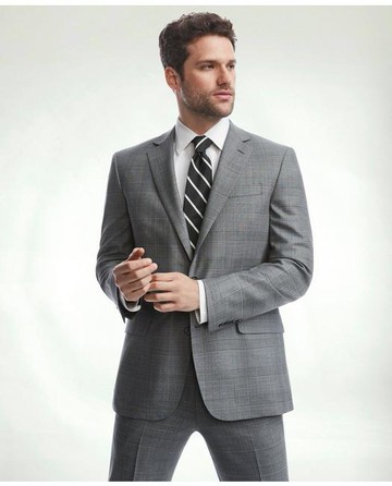 Brooks Brothers Men's Explorer Collection Regent Fit Prince of Wales Suit Jacket | Grey | Size 40 Short