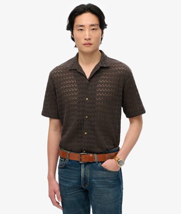 Superdry Men's Knitted Texture Shirt Black Size: S