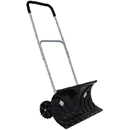 CASL Brands Heavy-Duty Rolling Snow Pusher with 6-Inch Polypropylene Wheels and Adjustable Aluminum Handle Wheeled Snow Plow-Style Back Saver Snow S