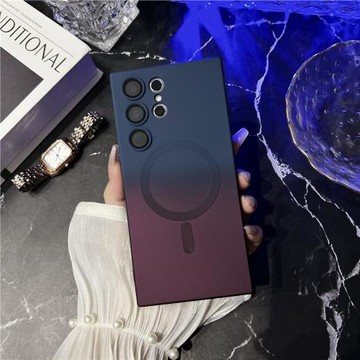 適用s25ultra磁吸手機殼漸變雙色s22ultra自帶鏡頭膜保護套note20電鍍硅膠防摔s21+高級感情侶FE創意輕奢s23