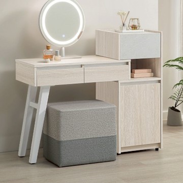 文創集 艾蘿3.2尺可伸縮觸控式鏡面組合(含化妝椅)-96-116x40x95cm免組