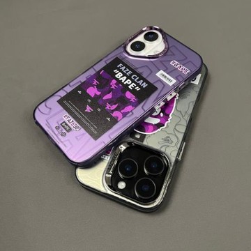 潮牌猿人頭適用于iPhone17pro迷紫色彩蘋果16ProMax新款手機殼小眾13高級感情侶男女14磨砂質感15防摔保護套