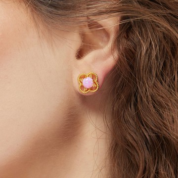 純銀歐泊耳釘 極簡風耳釘 歐泊金色耳釘 歐泊珠寶  防過敏耳環