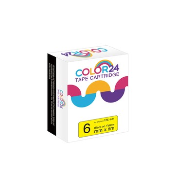 Color24 for Brother TZ-611 / TZe-611 黃底黑字 相容標籤帶 (寬度6mm)