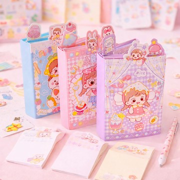現貨《文具用品WC2】萌趣少女 栗子軍 摺疊便利貼 ♥ 六折折疊 N次貼 留言記事本 多款尺寸 文青可愛