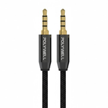 POLYWELL 寶利威爾 3.5mm 立體聲麥克風音源線 公對公四極  PW15-W52-B004  1條  黑色