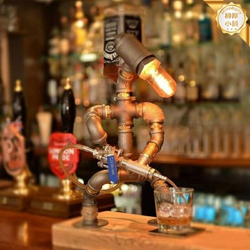【工業復古風】水管檯燈 創意檯燈 美式檯燈 復古檯燈 酒吧檯燈 書桌檯燈 機器人造型 鐵管塑料材質 可調節關節 咖啡廳書房裝飾