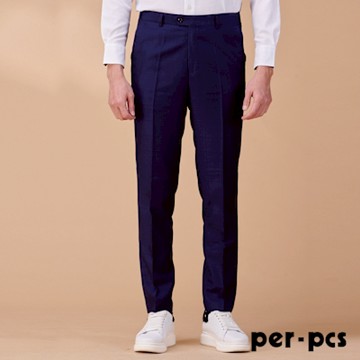per-pcs 精緻質感格紋合身平面西褲_藍(823101)