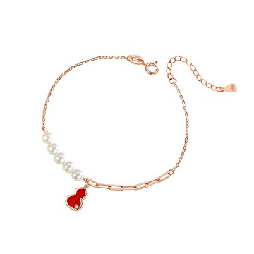 【巴黎精品】現貨+預購 925純銀手鍊珍珠手繩-福祿雙全葫蘆生日情人節禮物女飾品v1ar118