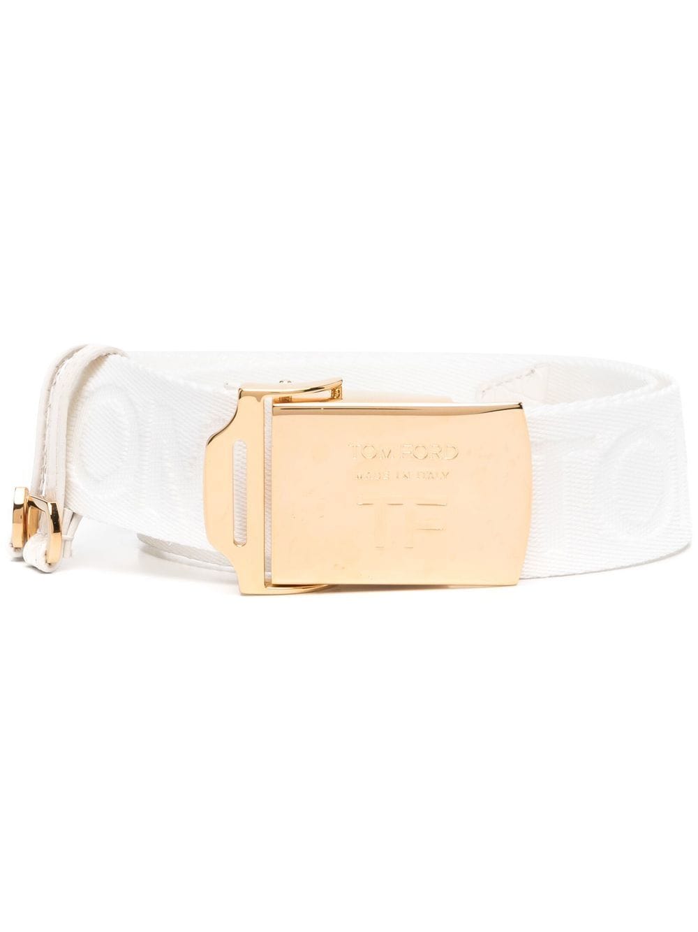 TOM FORD - logo-jacquard buckled belt - women - Polyester/Calf Leather/Brass - M - White