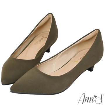 Ann’S健步如飛3.5CM霧皮沙發後跟尖頭鞋-墨綠
