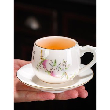 羊脂玉陶瓷主人杯防燙帶把泡茶杯寶石黃大號喝茶杯個人專用品茶杯