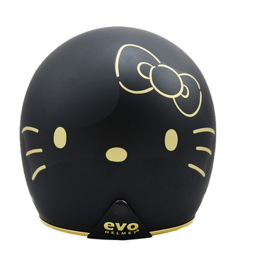 T-MAO 正版卡通授權 黑金Kitty 復古帽 騎士帽(安全帽機車鏡片內襯鏡片3/4罩三麗鷗凱蒂貓 E1)