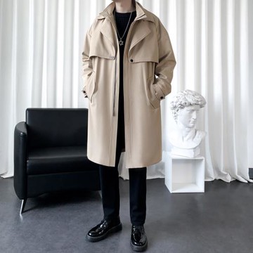 假兩件風衣外套男高級感中長款大衣秋季2024年新款英倫風帥氣披風