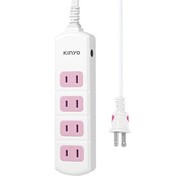 Kinyo 延長用電源線組 4插2孔 CG204-4  1.2m  白色 + 粉色  1個