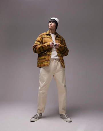 Topman wool blend shacket in mustard check-Yellow