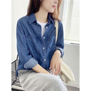 牛仔襯衫女內搭疊穿2025春秋韓版寬松襯衣設計感小眾打底衫薄外套