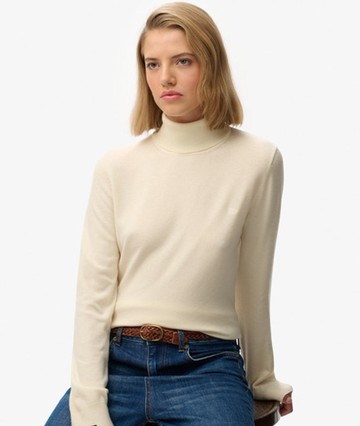 Superdry Women's Classic Turtle Neck Jumper Cream Size: 10