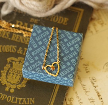 -古董1977年金色奧地利萊茵石11月生日石項鍊 Avon N451