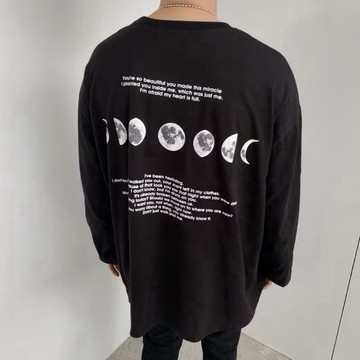 【PAGANS STORE】韓國 月亮 月蝕演化 天文 月全蝕 寬鬆 落肩 純棉 長袖 長Tee