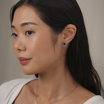 黑玉耳環 圓形 - 天然翡翠 - 保證A玉