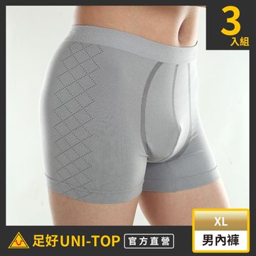 #超值3件組#【UNI-TOP足好】746 竹炭抑菌(鍺)銀纖維男內褲-平口-XL號