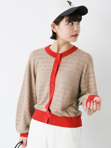 縷空紋理感配色領邊圓領開襟罩衫/外套(FF42L2D0380) - ehka sopo