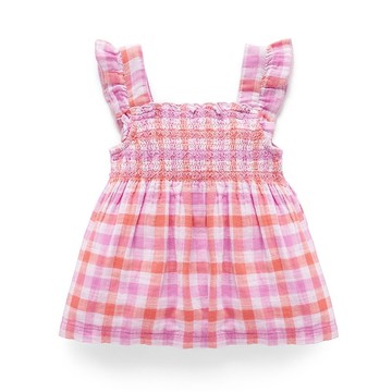 澳洲Purebaby有機棉女童裝上衣12M-4T  橘粉格子