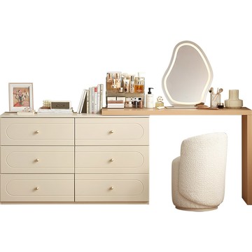 hoi! 林氏木業椰子糖系列抽屜櫃附鏡可伸縮化妝桌 TE2E-原木色