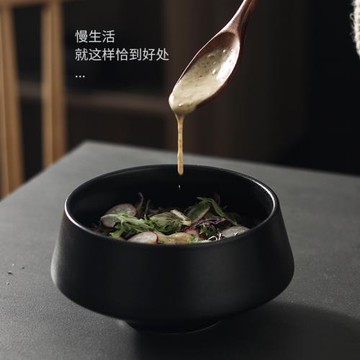 陶瓷米飯碗日式韓式磨砂黑色面碗商用高腳碗餐具家用套裝湯碗拌飯