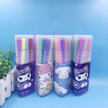 ✨開學必備文具✨三麗鷗家族桶裝三角水彩筆小學生兒童可愛文具用品繪圖填色彩色筆 WKEM