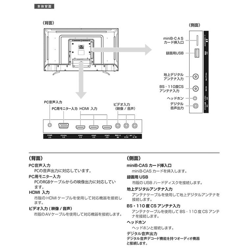 液晶テレビ 39インチ ハイビジョン 外付けHDD録画対応 HDMI端子3系統