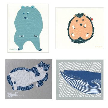 超吸水環保海綿家事布(德國製30.4*25.7cm)-4入組｜大熊｜日式貓咪｜鯨魚｜刺蝟