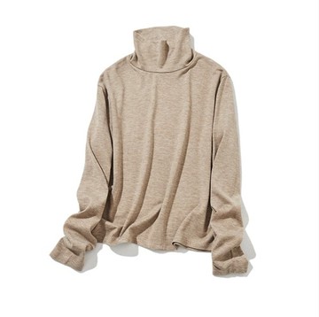 滑順上質 大人の日常穿著 羊毛混套頭衫 奶茶色 230213-1