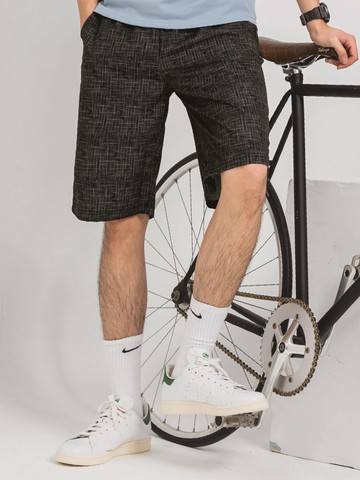 率性迷彩格紋鬆緊腰抽繩短褲