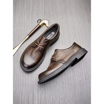 男士商務休閑皮鞋圓頭真皮大頭皮鞋時尚大碼軟底鞋子簡約系帶男鞋