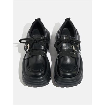 俞大叔 7cm小個子內增高系帶厚底女鞋暗黑皮帶扣松糕底小皮鞋單鞋