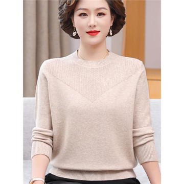 媽媽春秋裝毛衣中老年女式內搭寬松上衣服中年婦女低領羊毛打底衫