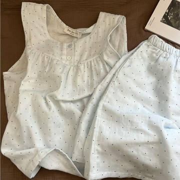 taoye♡ | 日系ins 一整套睡衣 女 溫柔藍波點背心 短褲 新款棉質套裝 寬鬆家居服 波點睡衣套裝 日系睡衣