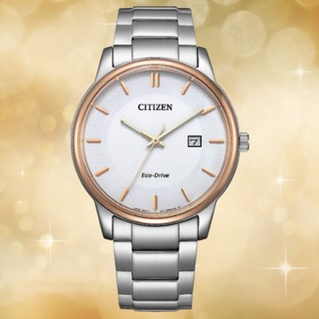 CITIZEN 星辰 PAIR系列 BM6979-74A 光動能玫瑰金框情侶對錶 男款 白面 40mm