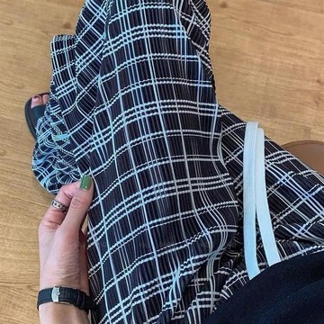 【特大尺碼M-5XL40-150kg】加大尺碼胖MM冰絲褲300斤格子褲女夏季薄款直筒高腰垂墜感寬褲子女vk1