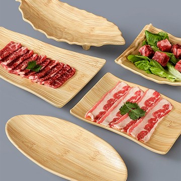 密胺木紋餐具火鍋店盤子飯店餐廳炒菜盤仿瓷塑料碟子商用燒烤盤子