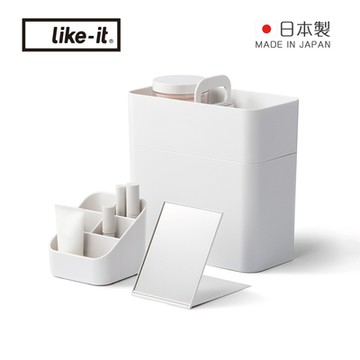 日本like-it 日製手提便攜型化妝品收納盒套組(附鏡子)-多色可選