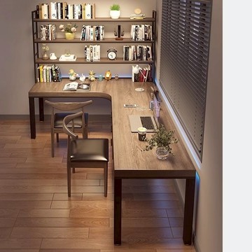 免運 可開發票 轉角書桌 電腦桌 實木轉角書桌書架一體桌書柜組合雙人家用L型拐彎電腦桌I型辦公桌 台灣公司貨 快速出貨